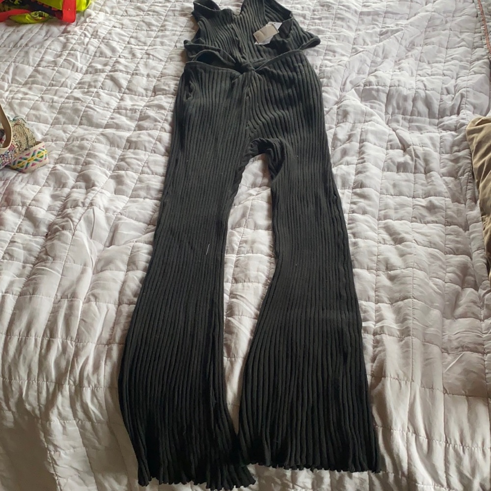 Spiritual Gangster Isa Ribbed Jumpsuit, black, size medium.